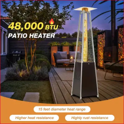 Pyramid-shaped propane patio heater 48000 BTU for outdoor warmth and ambiance