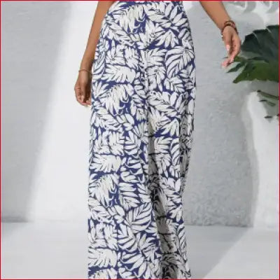 Qx Pants Traf Painted Basic Mid-rise Loose Chiffon Pants Cropped Pants Korean Popular Clothes New Style Printed Casual Pants - color 1 / XXL