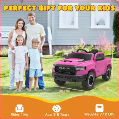 Pink RAM Ride on Car for kids, 12V powered ride with remote control and accessories