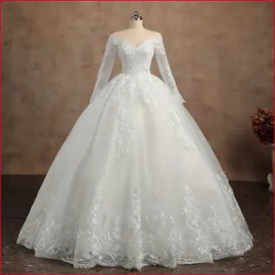 Real video Ball Gown Off Shoulder Wedding Dresses Full Sleeve Sweetheart Lace Appliqus Bead Wedding Dresses For Women 2024 New