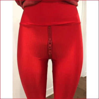 Red Crotch Zipper Leggings