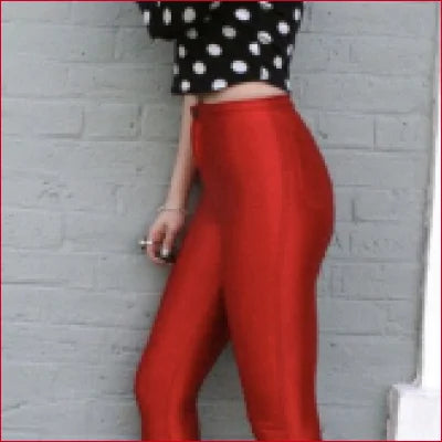 Bright red high-waisted leggings for a perfect retro style in Red Disco Women’s Pants