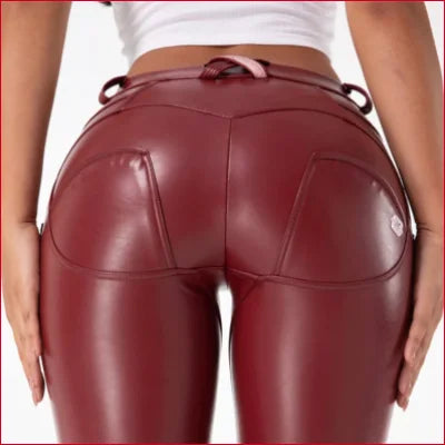 Red Leather Leggings Vegan Womens Pants