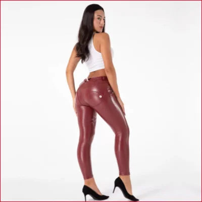 Red Leather Leggings Vegan Womens Pants