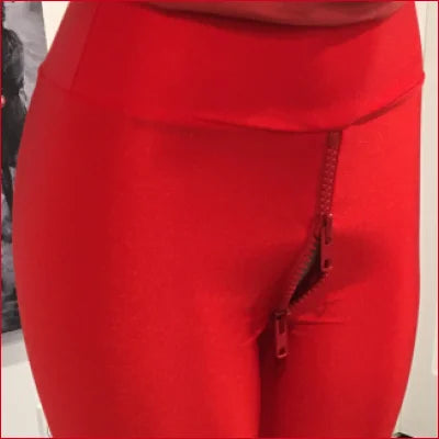 Bright red Lycra crotch leggings with center seam for a unique style statement