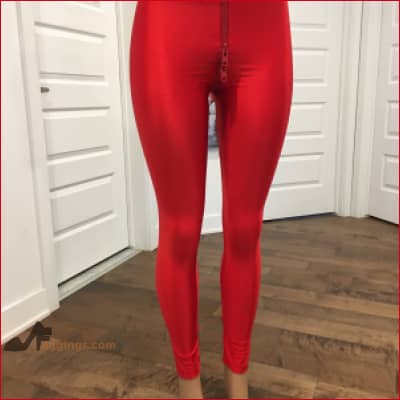 Red Spandex Crotch Zipper Leggings