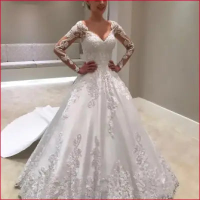 Retro Backless Long Sleeved Lace Decal A-line Wedding Dress Satin Decal With Trailing Wedding Dress Customization - Custom Color / 18W