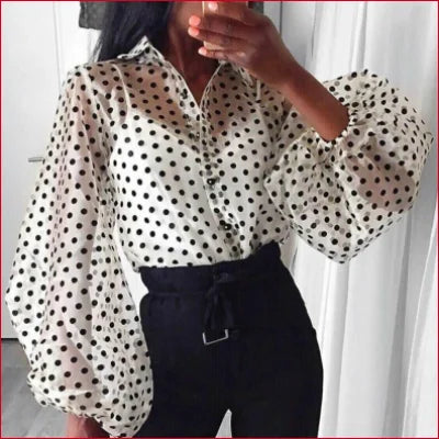 Retro Sheer Blouse Puff Sleeve