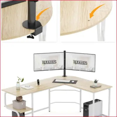 Reversible L-Shaped Desk with monitor stand for a large surface computer desk setup