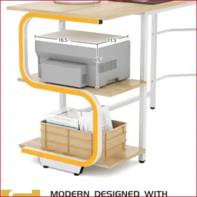 Modern desk featuring two-tier storage shelves, ideal for a Reversible L Shaped Desk