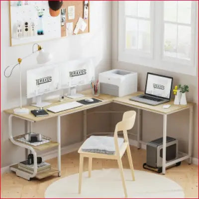 L-shaped desk with shelving, perfect reversible L-shaped desk for home office or gaming