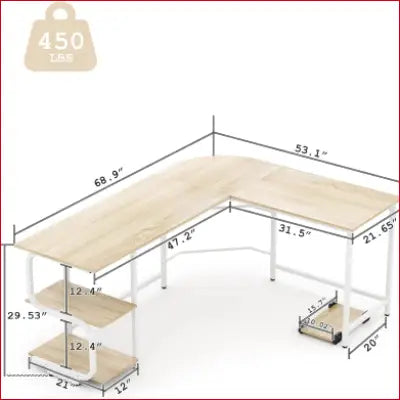 L-shaped desk with dimensions for Reversible L Shaped Desk, 69 Inch Sturdy Corner Desk