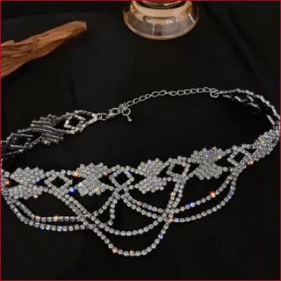 Ornate diamond necklace with intricate patterns in Rhinestones Choker Chain Bridal Jewelry