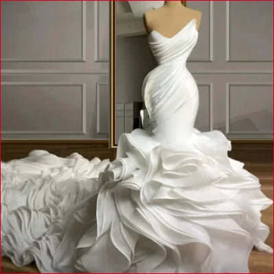 Ruffle Sleeveless Off Shoulder Wedding Dress Bridal Gown