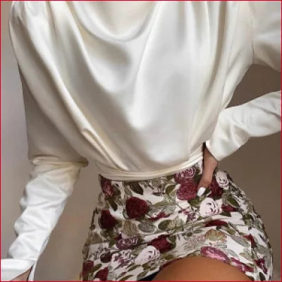 Floral patterned skirt and gorgeous satin polyester women’s blouse for stylish comfort