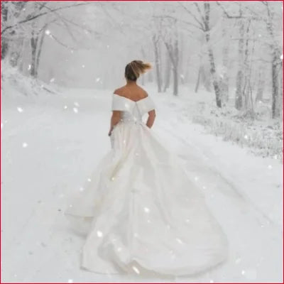 Elegant Satin Off Shoulder Bridal Gown with full skirt and off-shoulder design