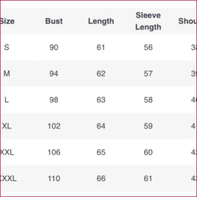 Size chart for Blue Satin Silk Women’s Blouse with various clothing measurements