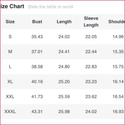 Size chart for Blue Satin Silk Women’s Blouse showing S to XXXL measurements