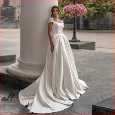 Satin Wedding Dress Scoop Bridal Gown
