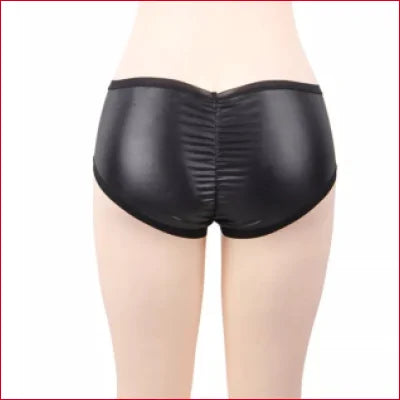 Black satin women’s underwear briefs in faux black leather for a bold look