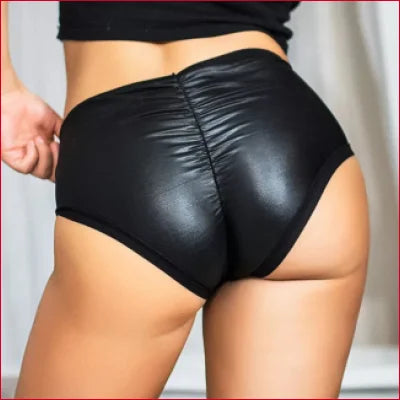 Black shiny high-waisted faux black leather scrunch panties for a bold look