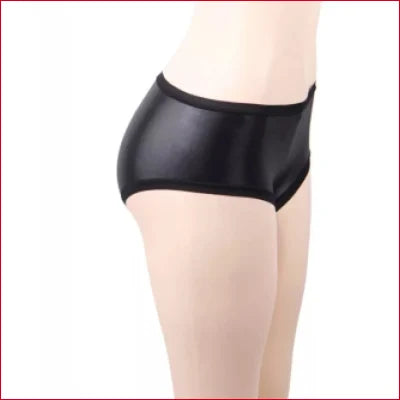 Faux Black Leather Scrunch Panties for a Bold Look in shiny brief-style design