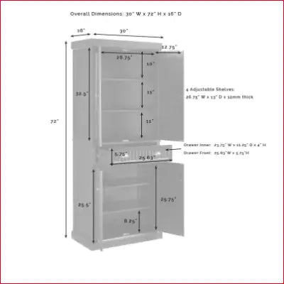 Furniture cabinet dimensions for Seaside Coastal Wood Metal Pantry in Distressed Gray