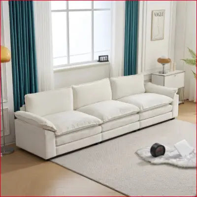 White modular sofa L shaped chaise living room with double layer cushions for comfort