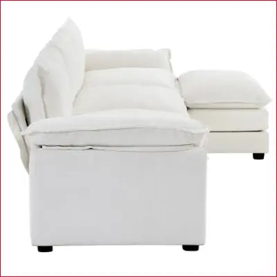 White modular sofa L shaped chaise living room sleeper set with double layer cushions