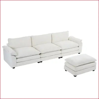 White modular sofa L shaped couch with ottoman and double layer cushions for chaise living room