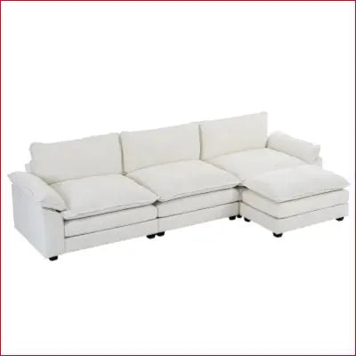 White modular sectional sofa L shaped with chaise living room and double layer cushions