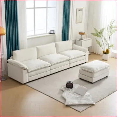 White modular sofa with ottoman, perfect for a chaise living room with double layer cushions