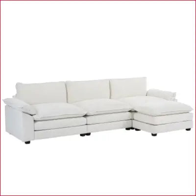 White modular sectional sofa l shaped chaise living room set with double layer cushions