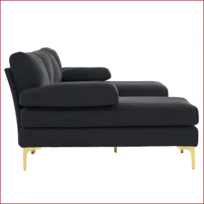 Black velvet chaise lounge with gold legs for a stylish convertible couch set in black