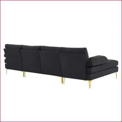 Black Sectional Sofa with Gold Legs in Soft Linen Fabric Convertible Couch Set for Living Room