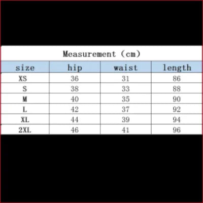 Size chart for Sexy Black Leather Scrunch Butt Leggings showing hip, waist, and length