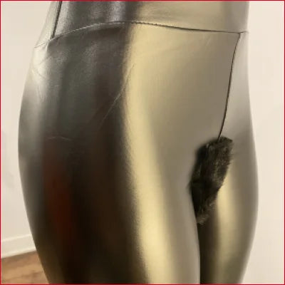 Stainless steel travel mug with tea bag string and Vegan Black Leather leggings for BDSM Fetish