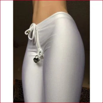 Crotch zipper white leggings with drawstring waist for unique style and comfort