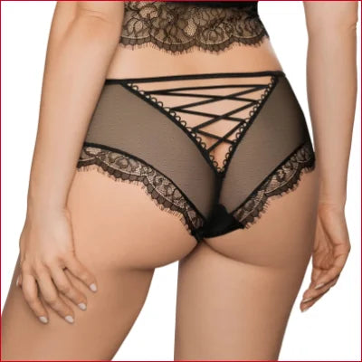 Sheer Boy Short Panty Erii by Roza Lingerie in lace with crisscross back detailing