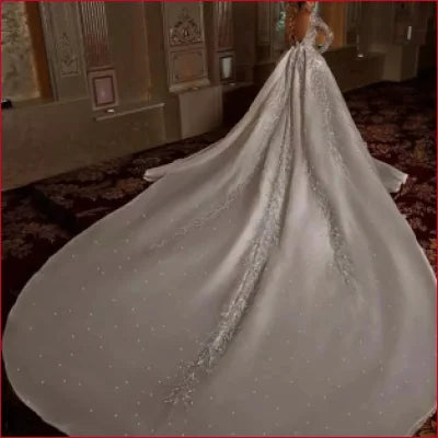 Sheer Lace Deep V Neck Mermaid Wedding Dress Bridal Gown