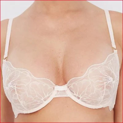 Sheer Lace Demi Cup Bra with Floral Design by Addiction Lingerie in white lace