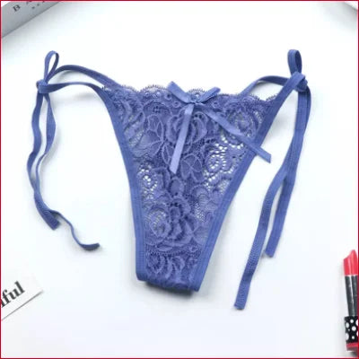 Lavender lace thong panties with side ties perfect for a reveal under a wedding dress