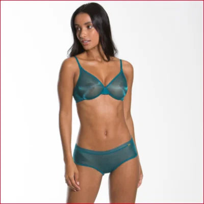 Teal Gossard Glossies sheer lingerie set with bra and matching boyshorts for comfort