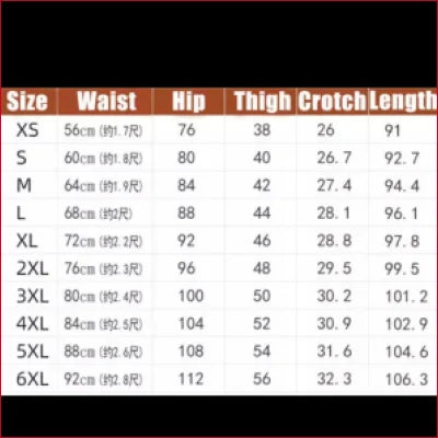 Size chart for Shiny Disco Pants Women’s with waist, hip, and length measurements