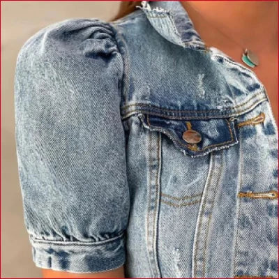 Short Puffed Sleeves Denim Jean Women Bolero Jacket Top