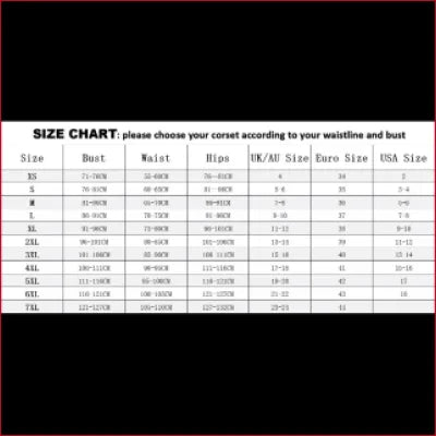 Size chart for Silver Vinyl Faux Leather Shiny Metallic Women’s Corset S-7XL measurements