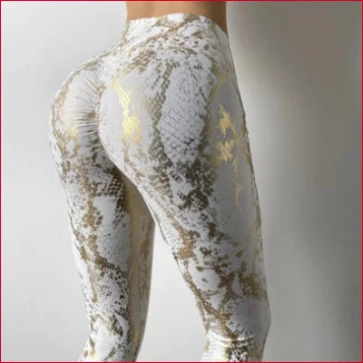 Snake Design Women’s Leggings Pants with Snakeskin Pattern and Gold Star Accents