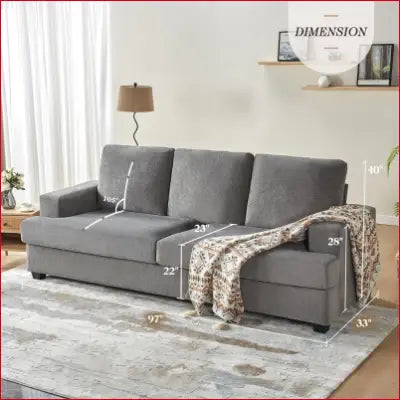 Gray upholstered deep seat sofa in stylish modern design for living room seating