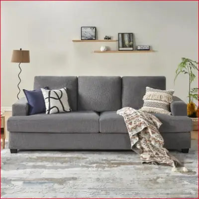 Gray fabric deep seat sofa for living room, oversized 3 seater modern couch