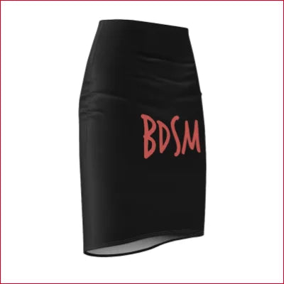 Black AOP pencil skirt with BDSM printed in red letters on the side for edgy style